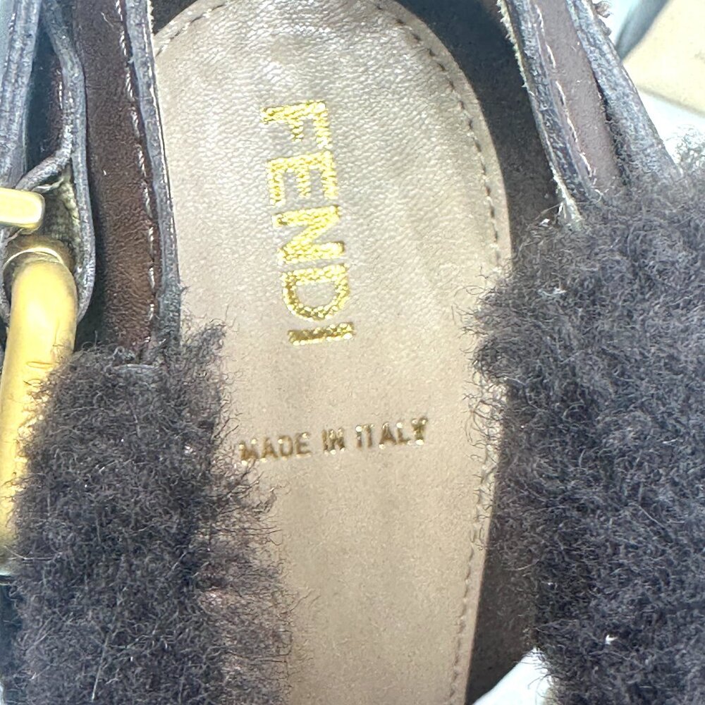 FENDI Fendista Shearling Fur Suede Buckle Platform Ankle Bootie Heels Boots - Picture 12 of 16